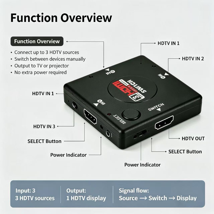 3x1 HDMI 호환 스위처 3 입력 1 출력 자동 스 - Esports Gaming Hub 리뷰 및 가격